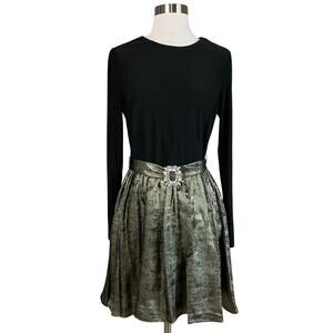 Adrianna Papell Women's Cocktail Dress Size 10 Black and Gold Long Sleeve Mini